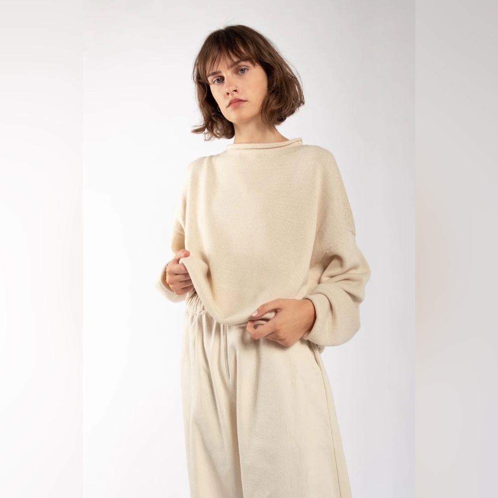 Micaela Greg rolled hem cotton fisherman’s sweater